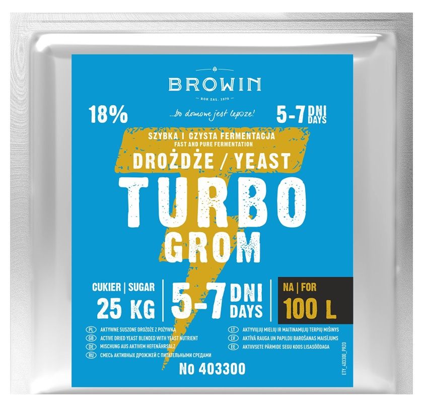 Drożdże gorzelnicze TURBO GROM 100L 340g Browin