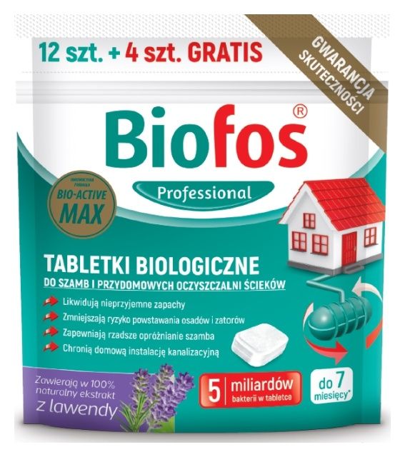 Biofos tabletki do szamb i oczyszczalni 12 szt. + 4 szt. GRATIS Inco