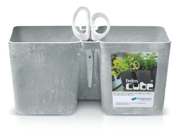 Doniczka na zioła DTC245 twins cube beton + nożyczki Prosperplast