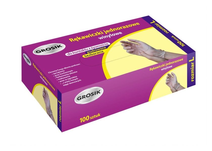 Rękawiczki winylowe 100szt Grosik