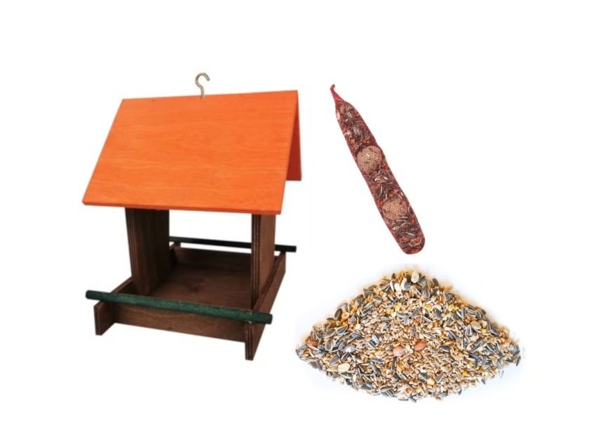 Zestaw karmnik nr. 61 + pokarm sypki + karma wisząca mix