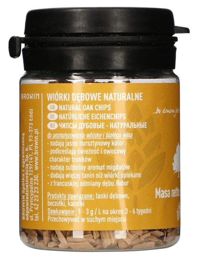 Naturalne wiórki dębowe nieopiekane 20 g Biowin