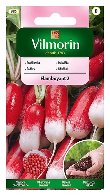 Rzodkiewka podłużna Flamboyant 2 nasiona otoczkowane 150 sztuk Vilmorin 
