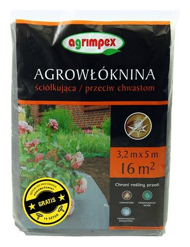 Agrowłóknina ściółkująca Agrimpex przeciw chwastom 1,6mx10 m + 18 szpilek GRATIS Agrimpex 