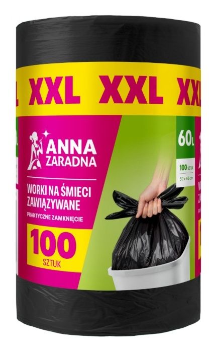 Czarne worki na śmieci Anna Zaradna Easy-Pack XXL 60 l 100 szt.