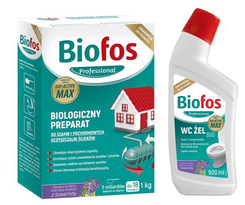 Biofos biologiczny preparat do szamb i oczyszczalni 1 kg + BIO Żel do WC 500 ml Inco