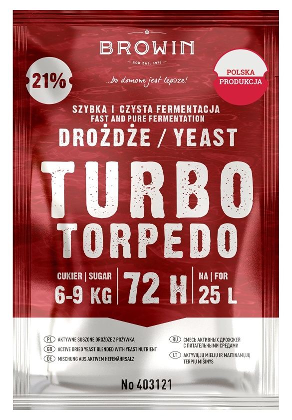 Drożdże gorzelnicze Turbo Torpedo 72h 120g 403121 Browin