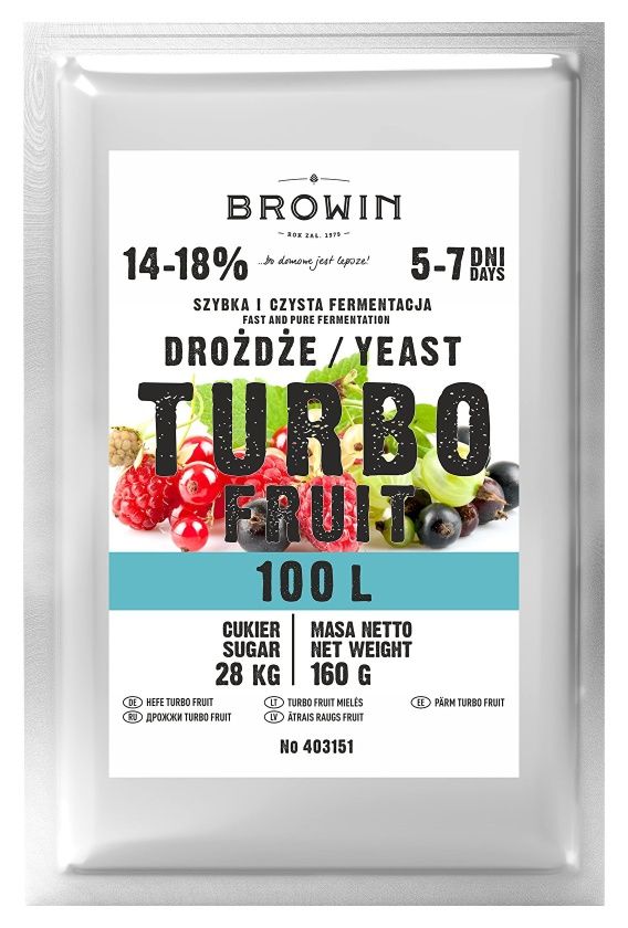 Drożdże gorzelnicze TURBO Fruit 5-7 dni 100 L Browin