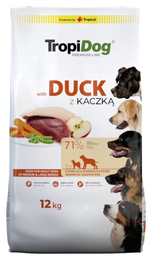 Karma dla psów średnich i dużych Kaczka i Ryż 12kg TropiDog