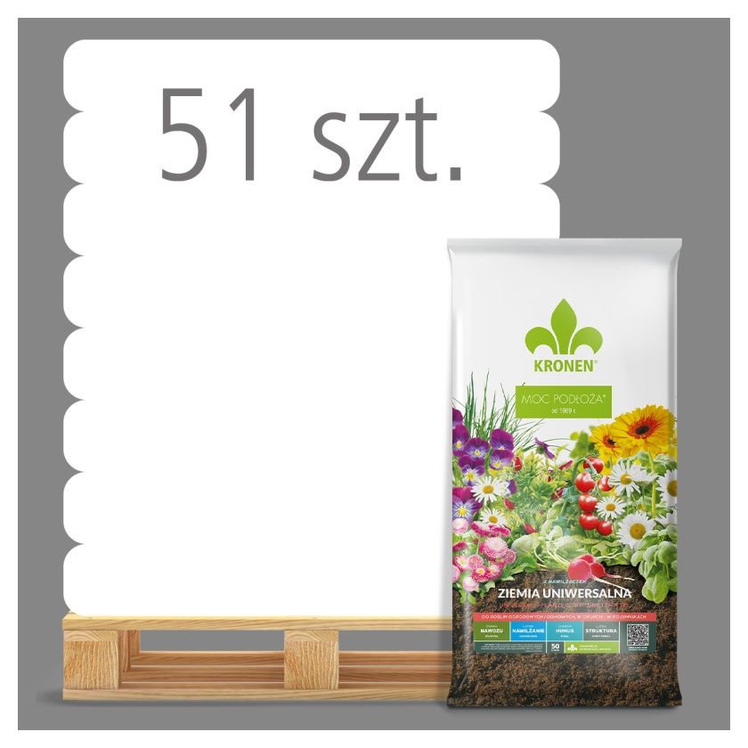 Ziemia uniwersalna z nawilżaczem 50l Kronen - Paleta (51 sztuk)