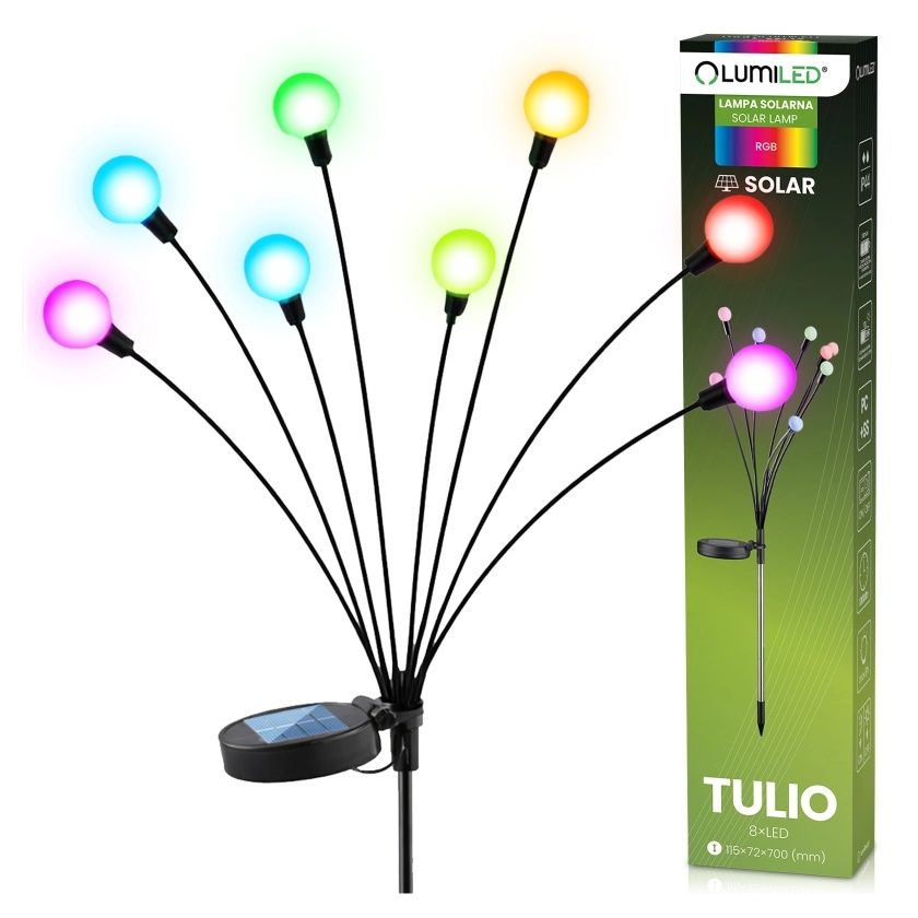 Lampa solarna ogrodowa 8 LED TULIO RGB LUMILED wbijana w kształcie dmuchawca