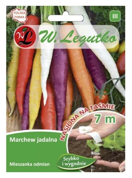 Marchew - mieszanka kolorowych odmian - taśma 7m Legutko