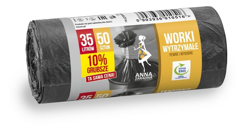 Czarne worki na śmieci 35 l 50 szt. z regranulatu Anna Zaradna