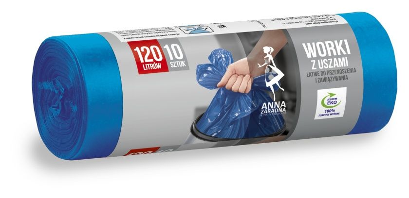 Niebieskie worki na śmieci z uszami 120 l 10 szt. Anna Zaradna