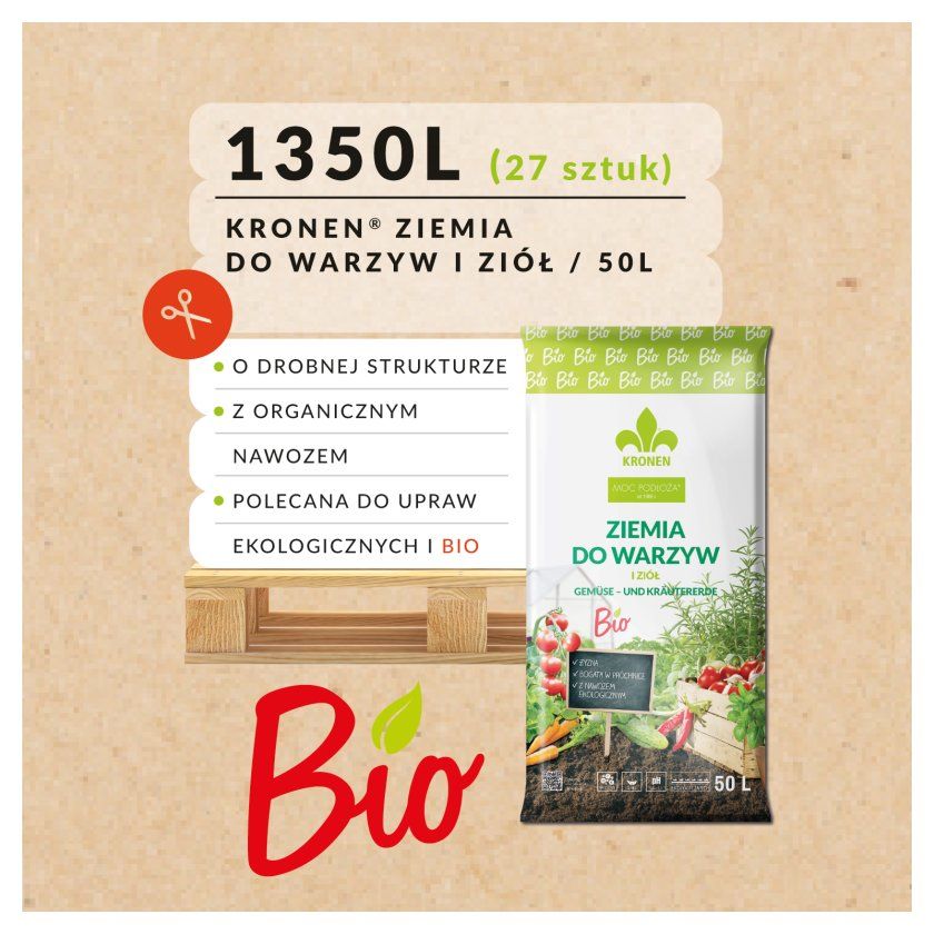 Ziemia BIO do ziół i warzyw 50 L Kronen - Paleta (27 sztuk)
