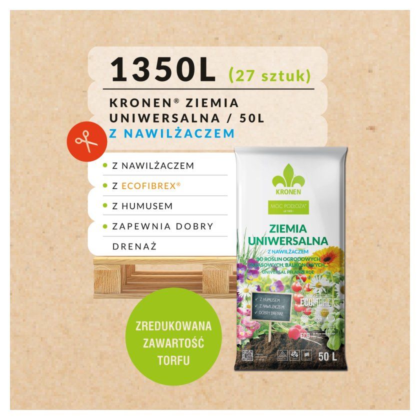 Ziemia uniwersalna z nawilżaczem 50l Kronen - Paleta (27 sztuk)
